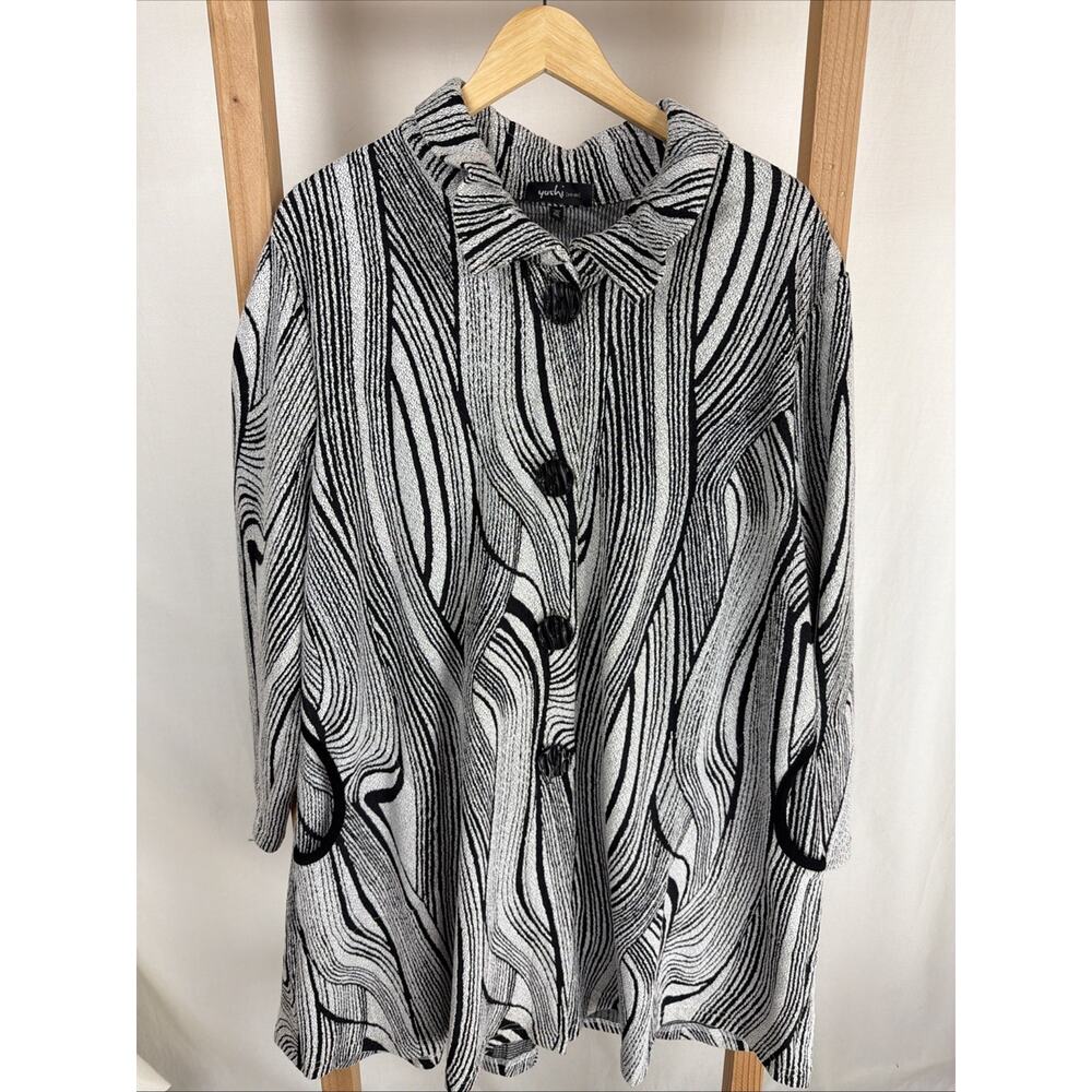 NWT Yushi White Black Pattern Button Up Pockets High Neck Jacket #1033 Size XXL